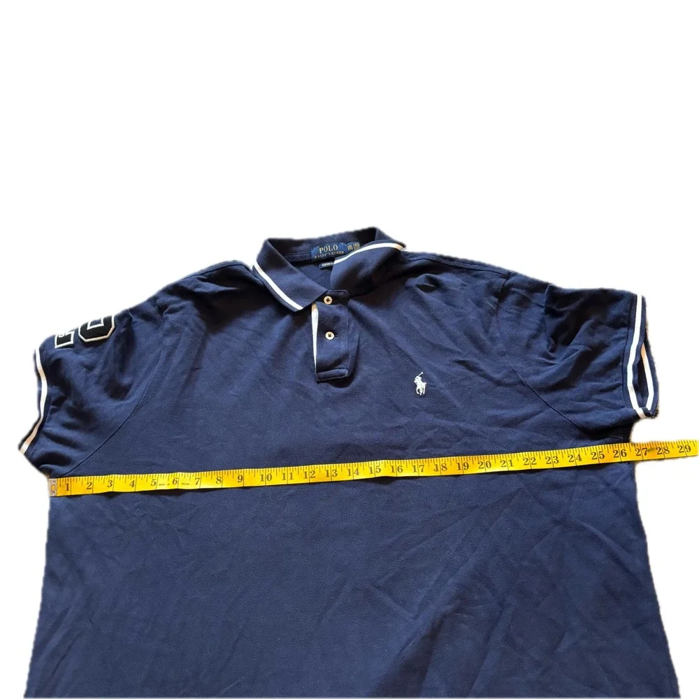 Polo Ralph Lauren Mens XXL Custom Slim Fit Navy Blue Polo Shirt Number 2 Graphic